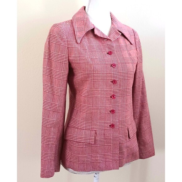 Vtg Henri Bendel Limited Edition Red Wool Plaid Tailored Jacket Made France Sz S - Picture 2 of 13